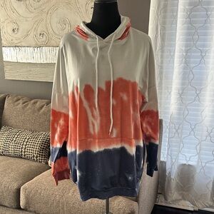 Tie-Dye Hooded Sweatshirt in Cream, Coral & Navy